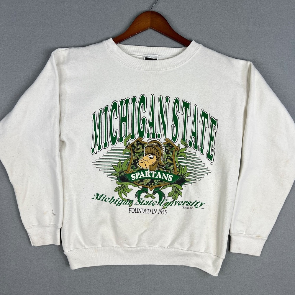 VTG Michigan State Spartans Sweatshirt Fits M White Tultex MSU Crewneck 90s USA
